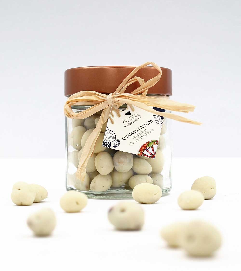 Carrés de figues enrobés de chocolat blanc - Pot 120g