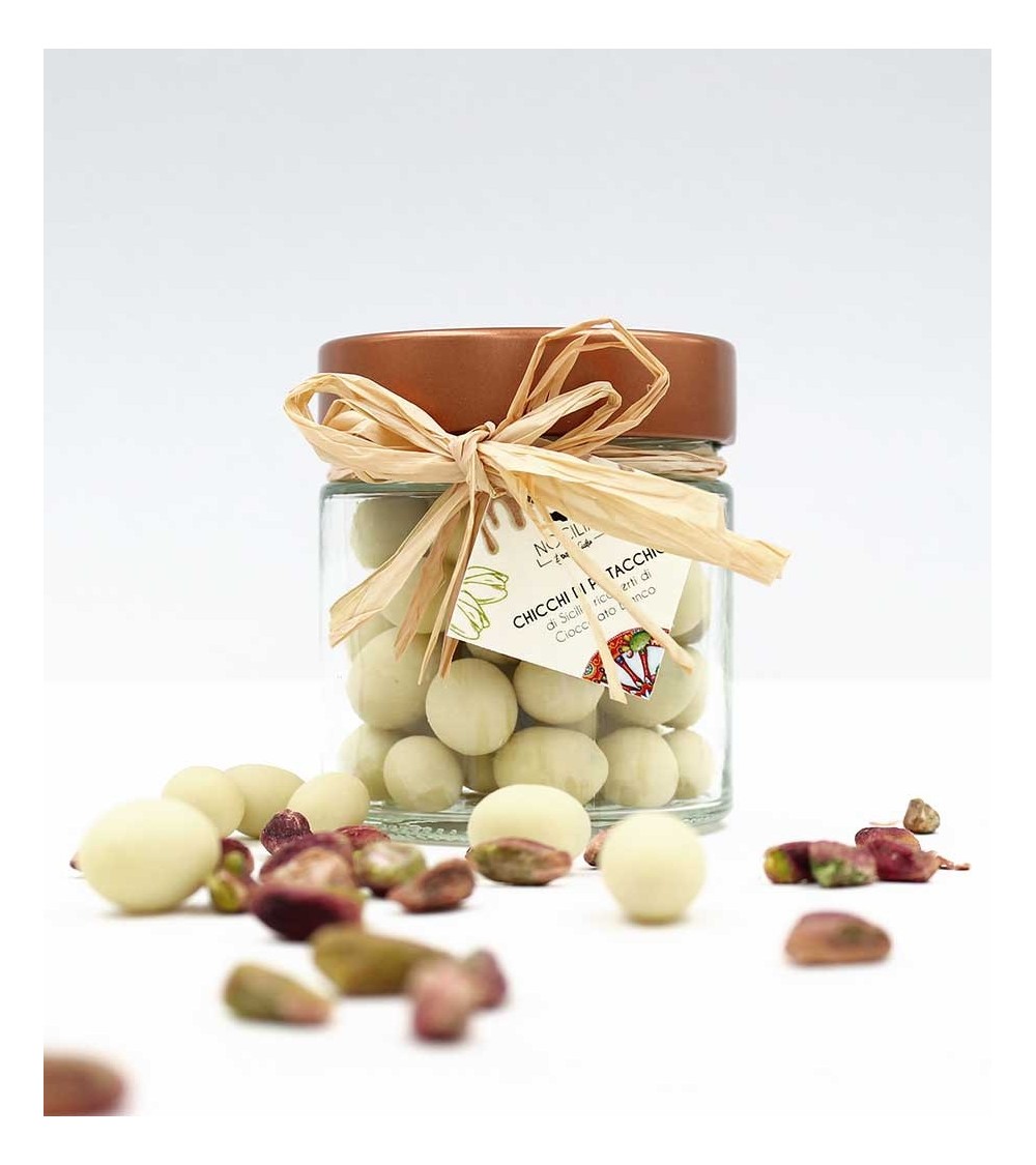 Pistachio Beans Covered in White Chocolate | Jar 120g