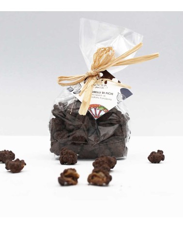 Carrés de Figues enrobés de Chocolat Noir Extra | Sachet de 150g avec nœud